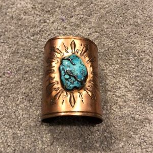 Turquoise and copper stamped cuff